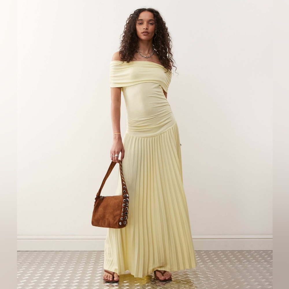 NWT Lioness Field of Dreams Off Shoulder Drop Waist Pleated Maxi Dress S/M